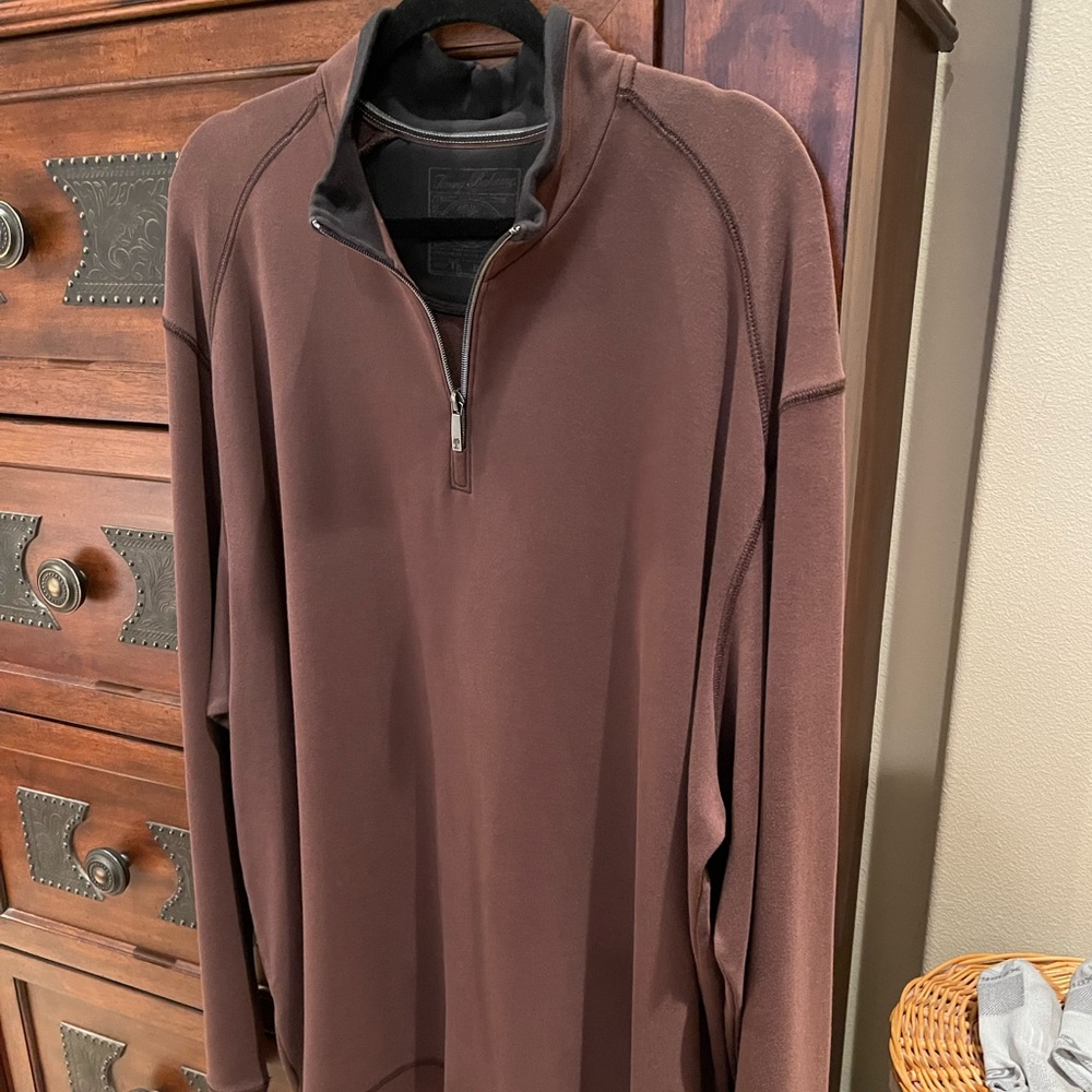 TOMMY BAHAMA XXL BROWN HALF-ZIP JERSEY;  100% Soft PIMA COTTON; New $98 Now $42